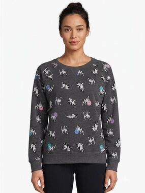 🐶 Joe Fresh French Bulldog All-Over Print Crewneck Sweatshirt – Charcoal Gray